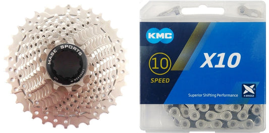 Fahrrad Verschleißset Kassette MASE Sports 10 Speed 11-34 Kette KMC X-10 114 Gl.