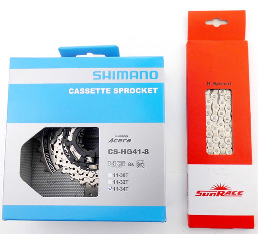 Fahrrad Verschleißset Kassette Shimano CS-HG41 8-fach Kette Sunrace 1/2 x 3/32
