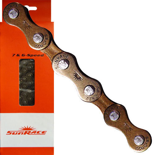 Fahrrad Kette SunRace 6/7 fach 18/21 Gang M22 braun 116Gl. Karton