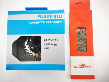 Fahrrad Verschleißset Zahnkranz Shimano CS- HG41 7 Fach Kette SunRace M22