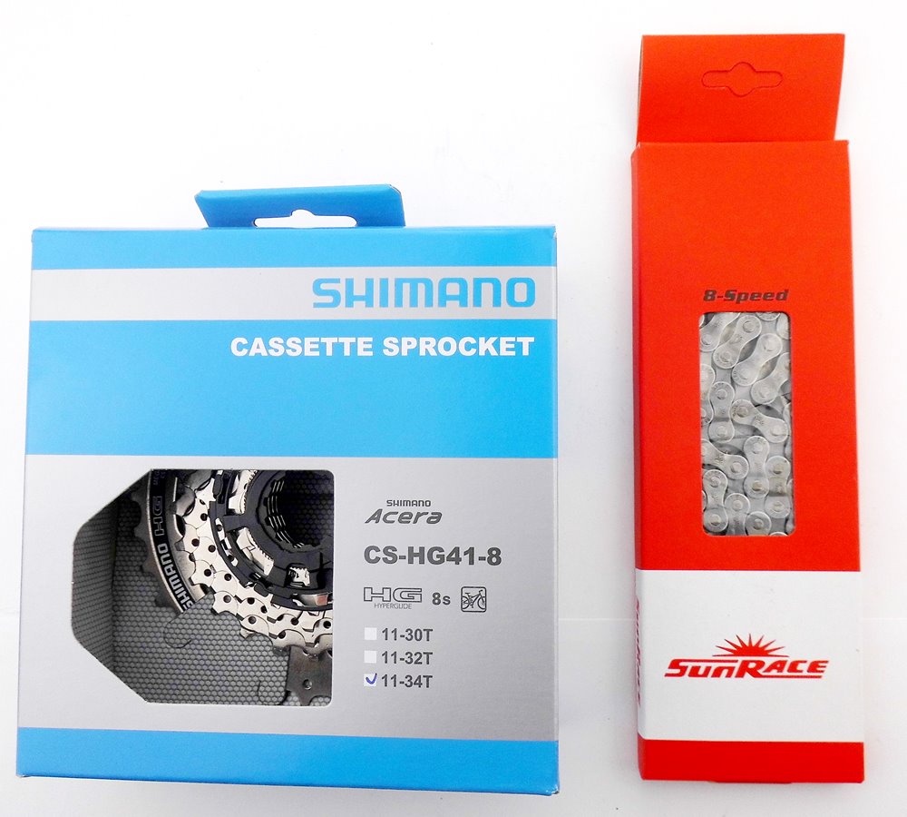 Fahrrad Verschleißset Kassette Shimano CS-HG41 8-fach Kette CNM84Box 1/2"x3/32"